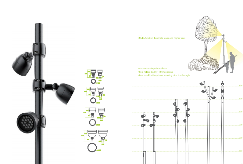 Multi-Head Pole Mount Tree Spotlight – Adjustable Uplighting for Layered Landscape Effects