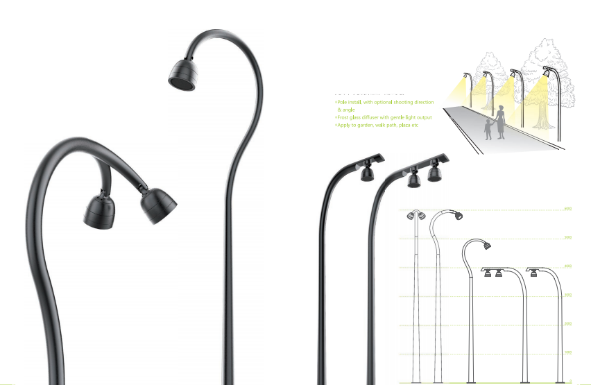 Curved Arm Pole Light – Adjustable Garden Path & Walkway Spotlight